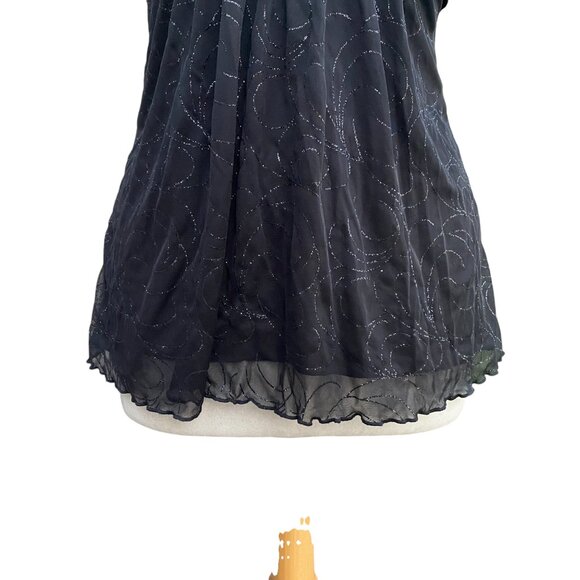 Y2K Babydoll Sheer Mesh Whimsigoth Tank Top Black Shimmer Dark Fairy Grunge-M - Picture 5 of 16